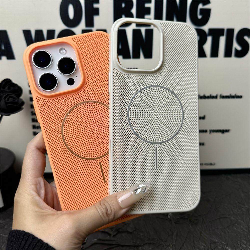 透气散热网孔超薄硬壳适用苹果iPhone16promax手机壳细圈磁吸无线充电15PRO高级感iPhone14/13新款12保护套11