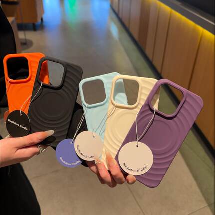 纯色波漾壳iPhone16pro手机壳适用苹果17promax磁吸壳ins新款13女12全包防摔15潮男14puls欧美高级感明星同款