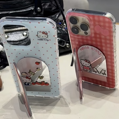凯蒂镜子支架适用苹果16pro手机壳iPhone15promax新款13/12华为mate70荣耀300甜酷vivoppo小米14红米k80双层