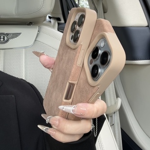 ins高级翻毛皮适用苹果16promax手机壳17新款 iphone15promax简约创意13秋冬美拉德14PRO防摔12潮牌11全包女款