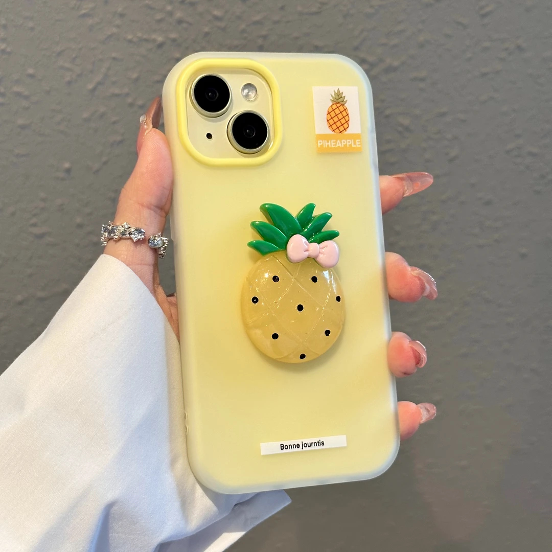 夏日清新菠萝标签适用iPhone15promax手机壳苹果14pro新款16promax简约13趣味12保护套11肤感防摔15plus软壳