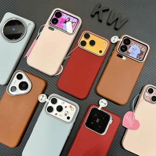 银镜头圈皮纹适用苹果16手机壳iPhone15promax新款 14华为mate70荣耀200简约vivos20潮oppo小米17红米13防摔12