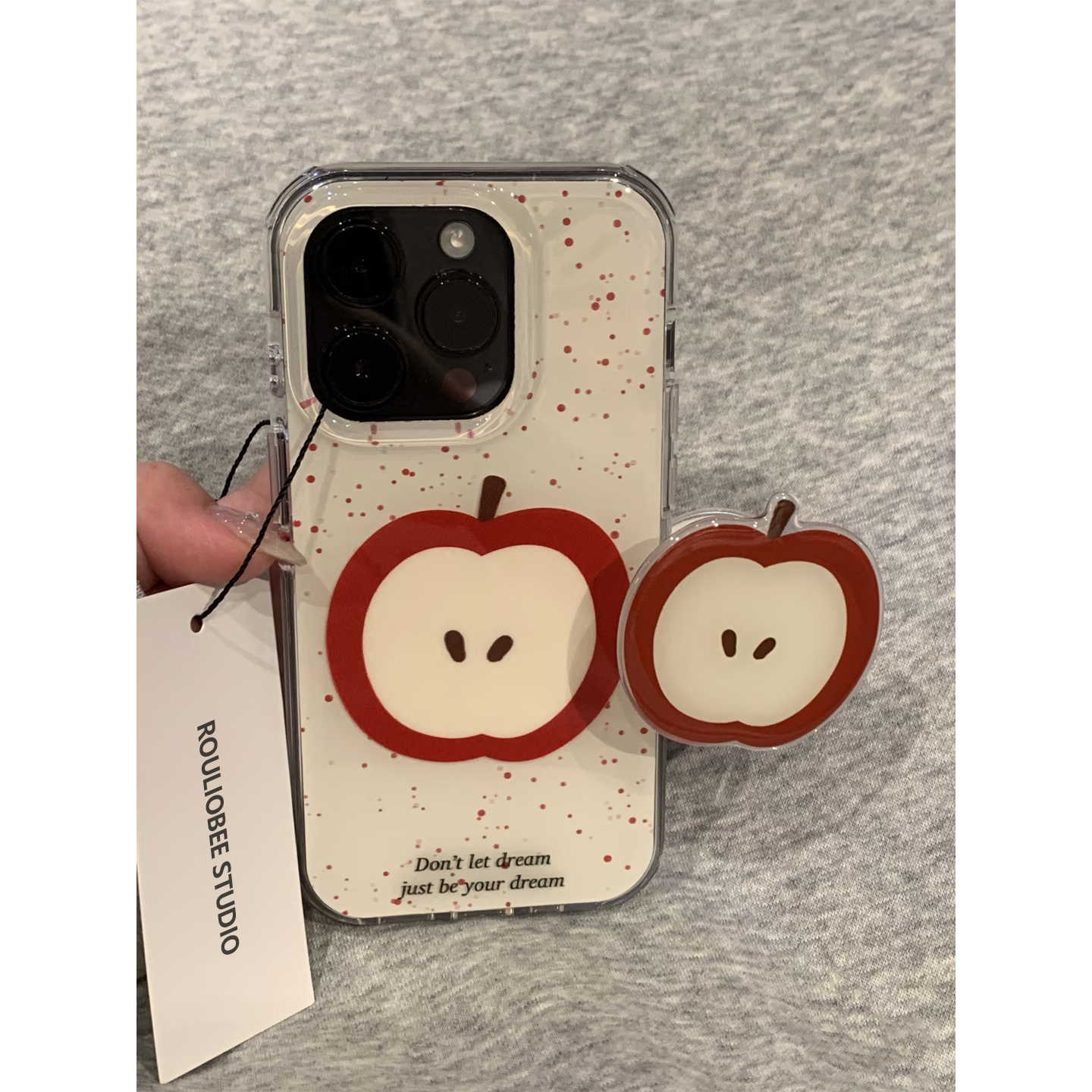 泼墨红苹果新适用苹果16手机壳iPhone15promax新款17华为mate60荣耀300可爱vivos20红苹果支架oppo小米14红米