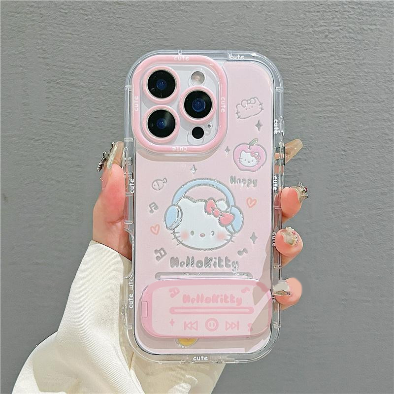 耳机kt猫镜子支架适用苹果16promax手机壳iphone15pro新款14promax可爱卡通13小众12保护套防摔11全包泡芙壳