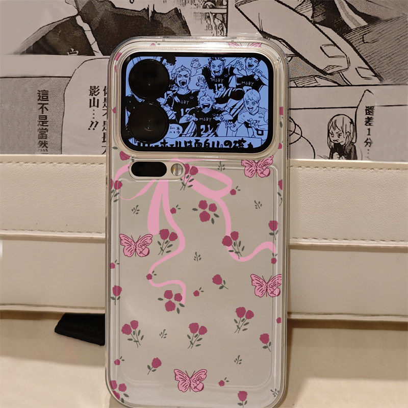 花花蝴蝶樱桃适用苹果17手机壳iPhone15promax新款16华为p70荣耀300防摔13小米14透明vivo全包oppo软壳findx8