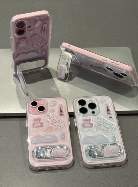 diy小熊贴纸适用苹果16手机壳iPhone15promax新款12华为p70荣耀300可爱vivos20卡通oppo小米14红米13撞色软壳