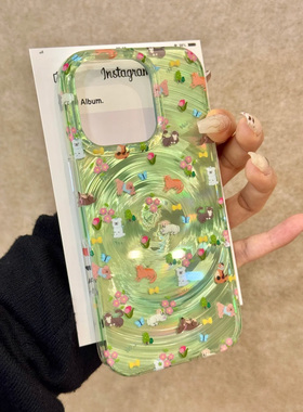 绿色漩涡适用苹果15promax手机壳iphone14pro新款16promax可爱卡通13小众12保护套防摔11流光壳15plus小清新