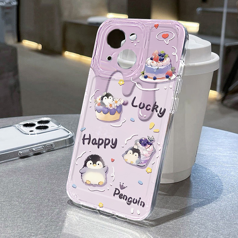 紫色奶油适用苹果16pro手机壳iPhone15promax新款13华为mate60荣耀200企鹅12小米14透明vivo全包oppo软壳k70