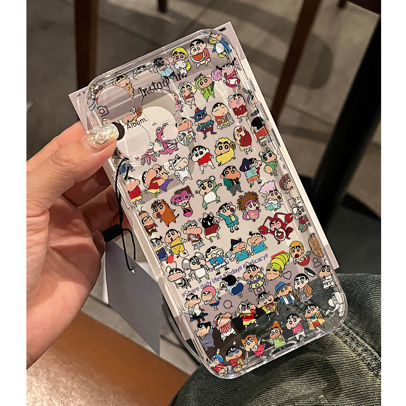 满屏蜡笔小新适用苹果16pro手机壳iPhone15promax新款华为mate70p荣耀200卡通小米14透明vivo全包oppo软壳k70