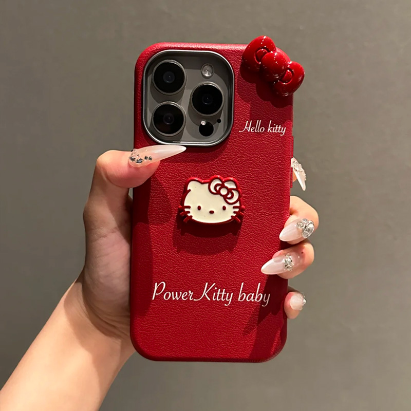 立体蝴蝶结凯蒂猫手机壳可爱皮质