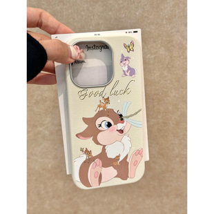 ins可爱桑普兔适用苹果16promax手机壳16新款iphone15promax创意13米白皮纹金属框14PRO防摔12小众11磨砂女款