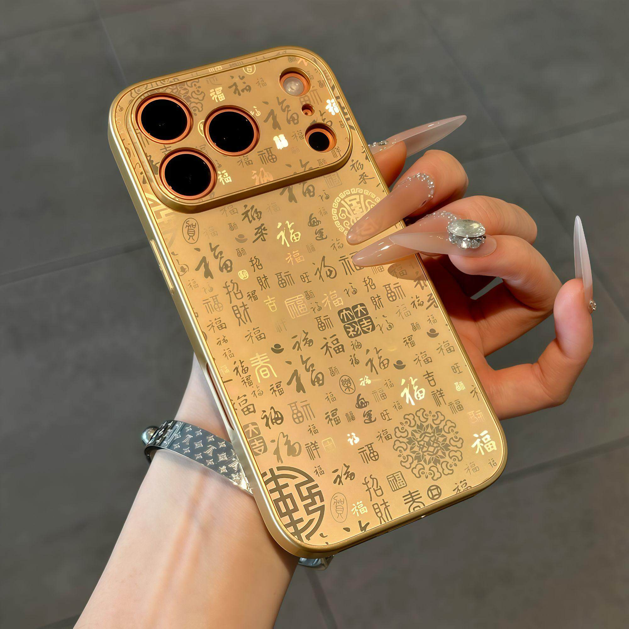 金属漆金百福图适用苹果17promax手机壳16华为mate80新款13/12国潮OPPOReno14个性vivox200男女小米15高级感