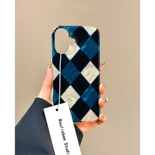 蓝色菱格适用苹果16手机壳iPhone15promax晕染14新款12华为mate60荣耀200小众vivox100小米13防摔oppo创意k70