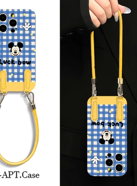 蓝格米奇挂绳适用苹果16pro手机壳iPhone15promax新款p70华为mate60荣耀200网红卡通vivoppo小米14红米note13