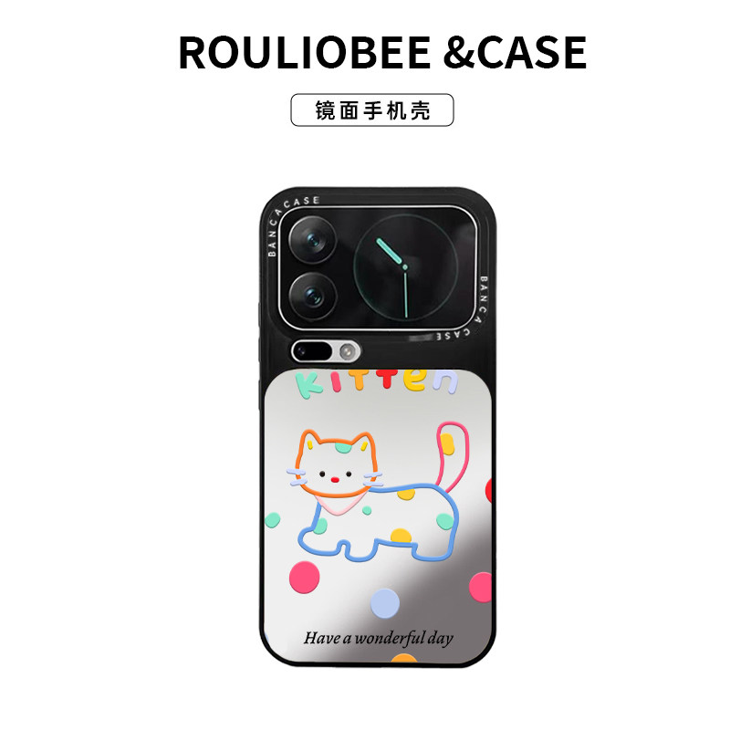 彩色小猫猫华为mate70荣耀vivox200潮牌oppo小米17镜面壳13红米note14适用苹果16promax手机壳iPhone15新款17