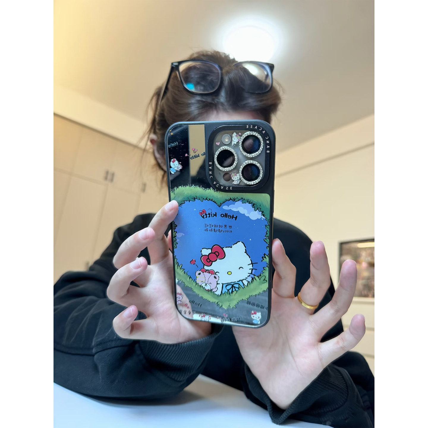 爱心Kitty猫适用iPhone15promax手机壳苹果14pro新款16promax卡通13韩系12保护套11潮牌镜面15plus防摔17pro