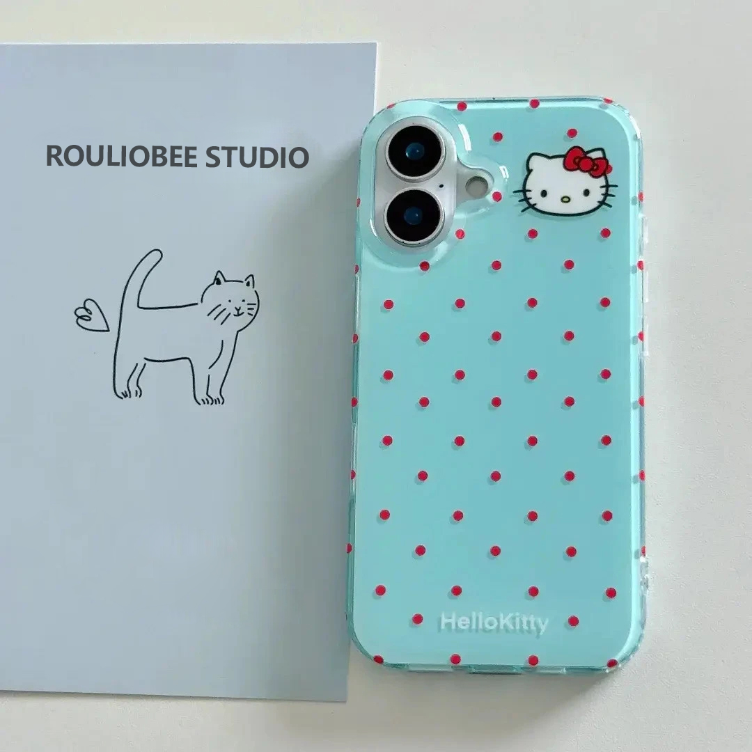 红波点凯蒂猫适用苹果17手机壳iPhone15promax新款p70华为mate60pro荣耀300高级vivos20卡通oppo小米14红米13