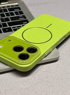 绿色荔枝纹PC壳适用iphone17promax手机壳苹果16pro新款15ProMax磁吸13简约12保护套17防摔14plus高级感硬壳