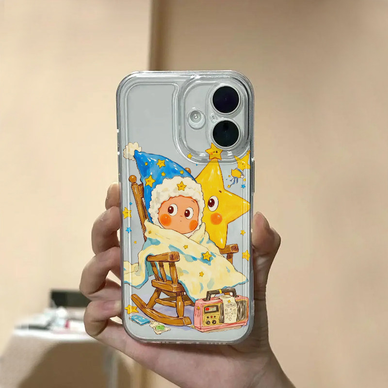 冬日星星人适用苹果17pro手机壳iPhone15promax新款16pro华为p70荣耀300防摔13小米14透明vivo全包oppo软壳12