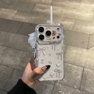 韩风蝴蝶结适用苹果17pro手机壳iPhone15promax新款 16pro华为p70荣耀300防摔13小米14透明vivo全包oppo软壳12