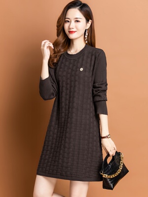 韩国内搭洋气中长款连衣裙女2025春秋新款时尚百搭针织打底衫裙子