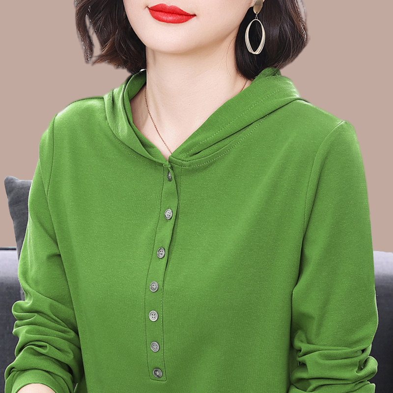 韩国纯色长袖t恤女外穿2025春秋新款洋气宽松大码连帽打底上衣潮