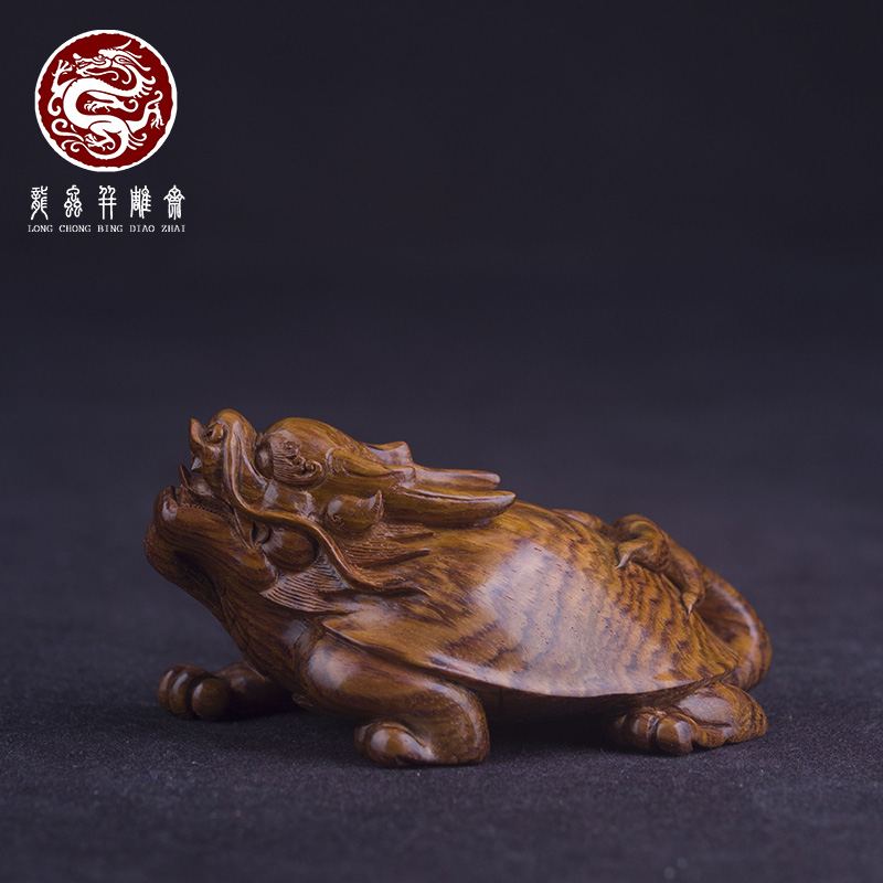 海南黄花梨龙龟手把件水波纹老油梨男士盘玩案头吉祥小摆件送礼