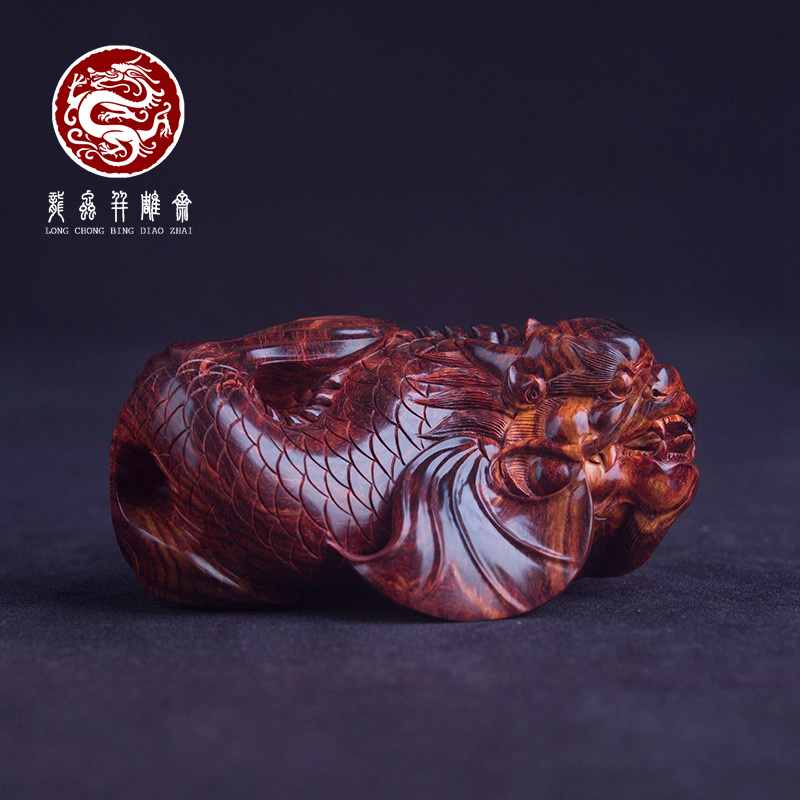 海南黄花梨紫油梨鱼化龙摆件湘工力作螭吻吉祥摆件男士盘玩送礼