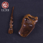 海南黄花梨茶则茶铲套装 老料鬼脸山水纹手工雕刻竹节款 茶道用具