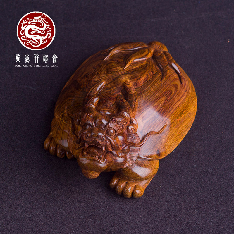 海南黄花梨紫油梨龙龟手把件男士随身把玩水波鬼脸纹玄武家居摆件