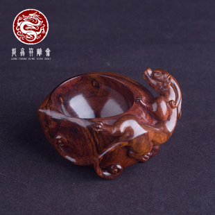 海南黄花梨螭龙寿桃笔洗老料鬼脸纹湘工家居吉祥摆件收藏把玩送礼