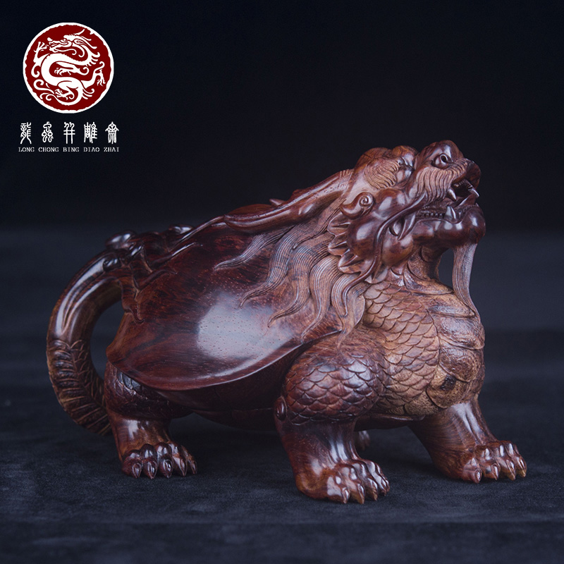 【湘工华艺】海南黄花梨紫油梨龙龟摆件老料大师雕刻收藏木雕送礼