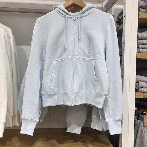日单女装运动拉链连帽卫衣外套26春季新款纯色休闲短款上衣484236