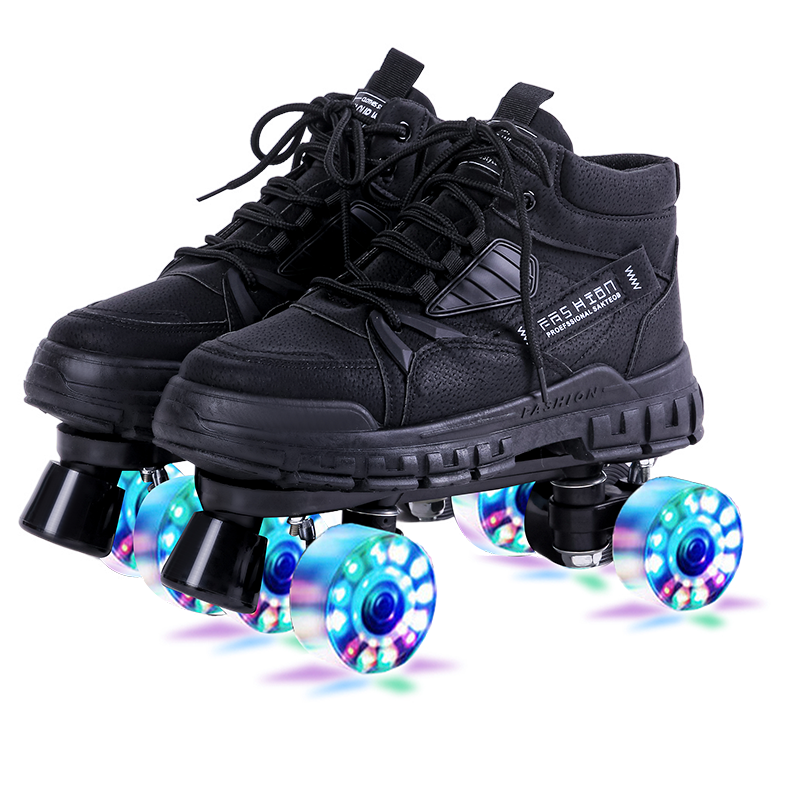 2022新款马丁靴成人儿童双排轮滑鞋男女滑冰鞋闪光轮运动鞋溜冰鞋
