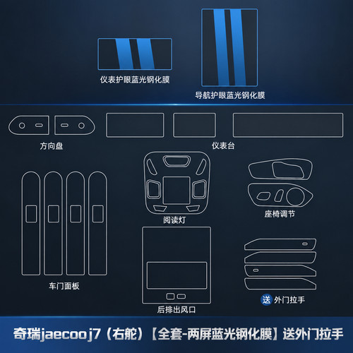 适用奇瑞Jaecoo J7中控导航屏幕钢化膜内饰保护膜海外版右舵配件