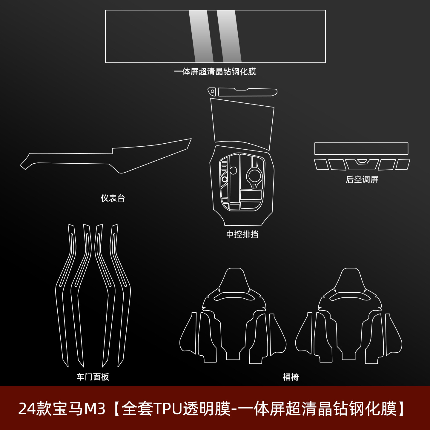 25款宝马M3M4内饰保护膜中控导航屏幕钢化膜座椅靠背贴膜改装配件