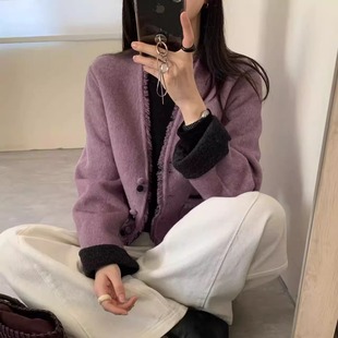 2026新款两面穿双面羊毛大衣韩系宽松流苏小香风加厚呢子外套上衣