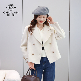 韩版 女装 黑色双面羊毛大衣女上衣 小香风毛呢外套女2026年新款 短款