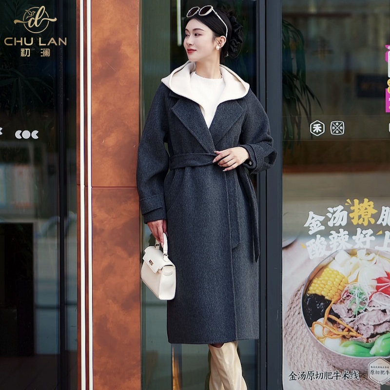 绵羊毛双面呢子长款韩版外套加厚