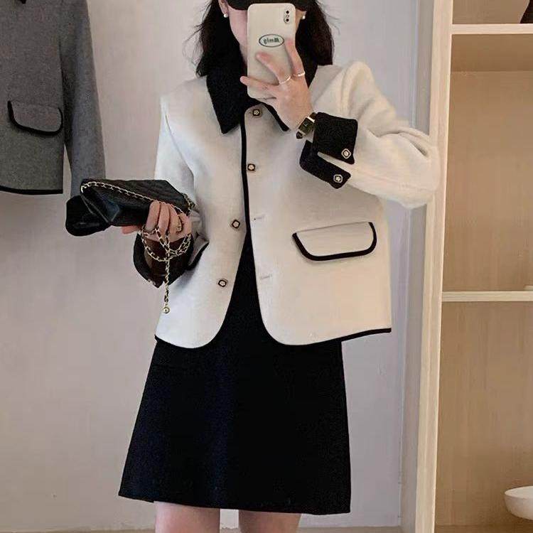 小香风双面羊毛大衣女短款2025春季新款小个子宽松高级感毛呢外套,女装/女士精品,短外套,淘宝优惠券,粉丝福利购,淘宝优惠卷