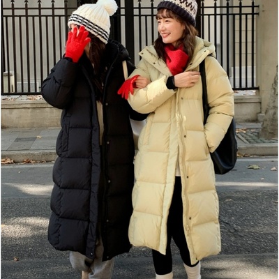 中长款黑色加厚羽绒服90白鸭绒