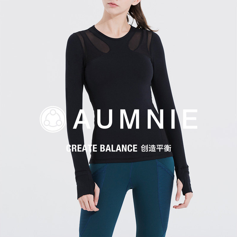 AUMNIE澳弥尼塑形拼接网布T恤女含胸垫速干透气长袖运动跑步瑜伽,运动/瑜伽/健身/球迷用品,瑜伽t恤,淘宝优惠券,粉丝福利购,淘宝优惠卷