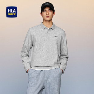 男 2026春夏新翻领立体刺绣休闲风长袖 HLA 海澜之家肌理珠地POLO衫