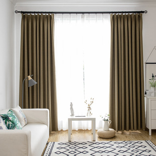 100%全遮光窗帘北欧纯色棉麻窗帘成品定制卧室客厅飘窗窗帘订做i.