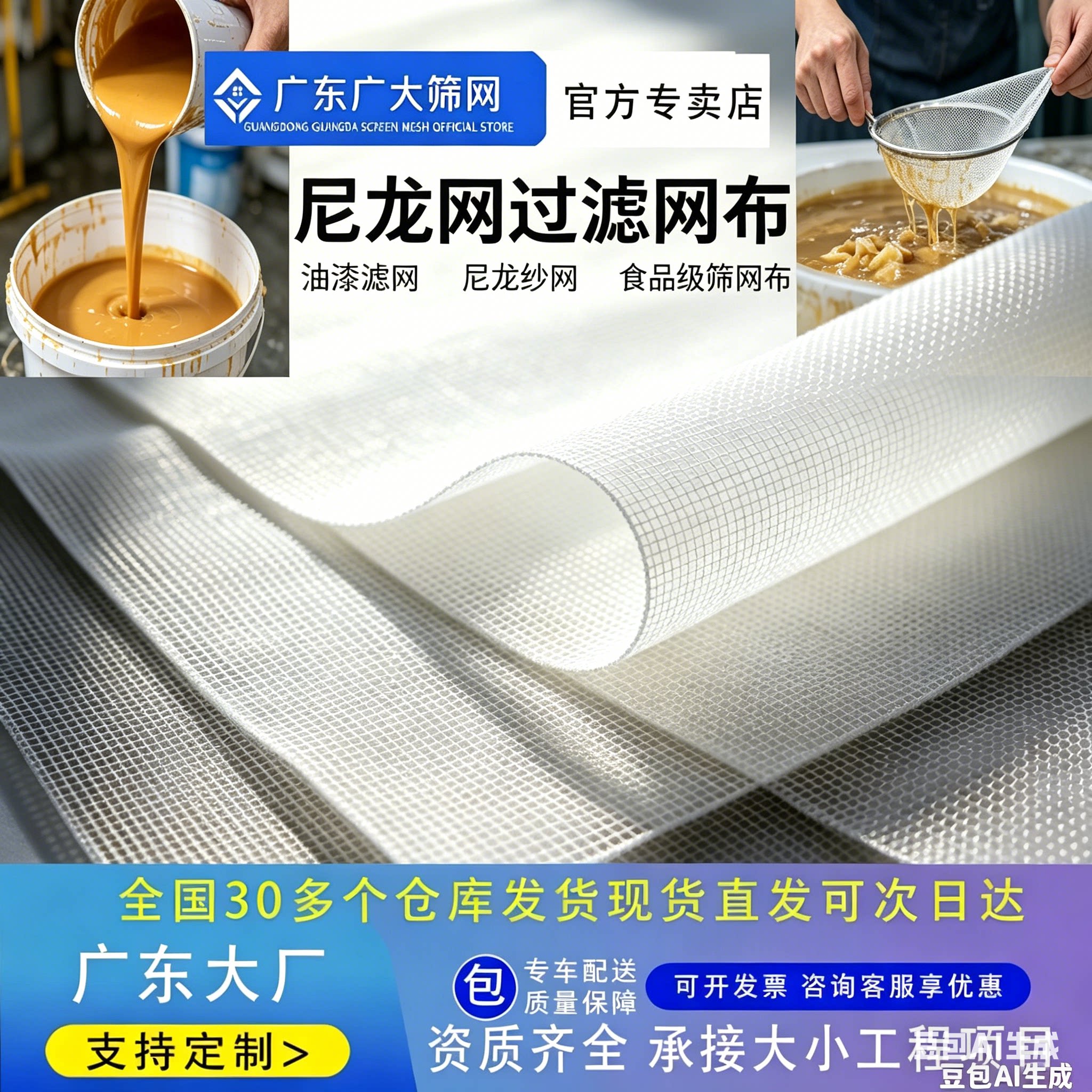 尼龙网过滤网布油漆滤网尼龙纱网食品级筛网布可定制80/200/300目