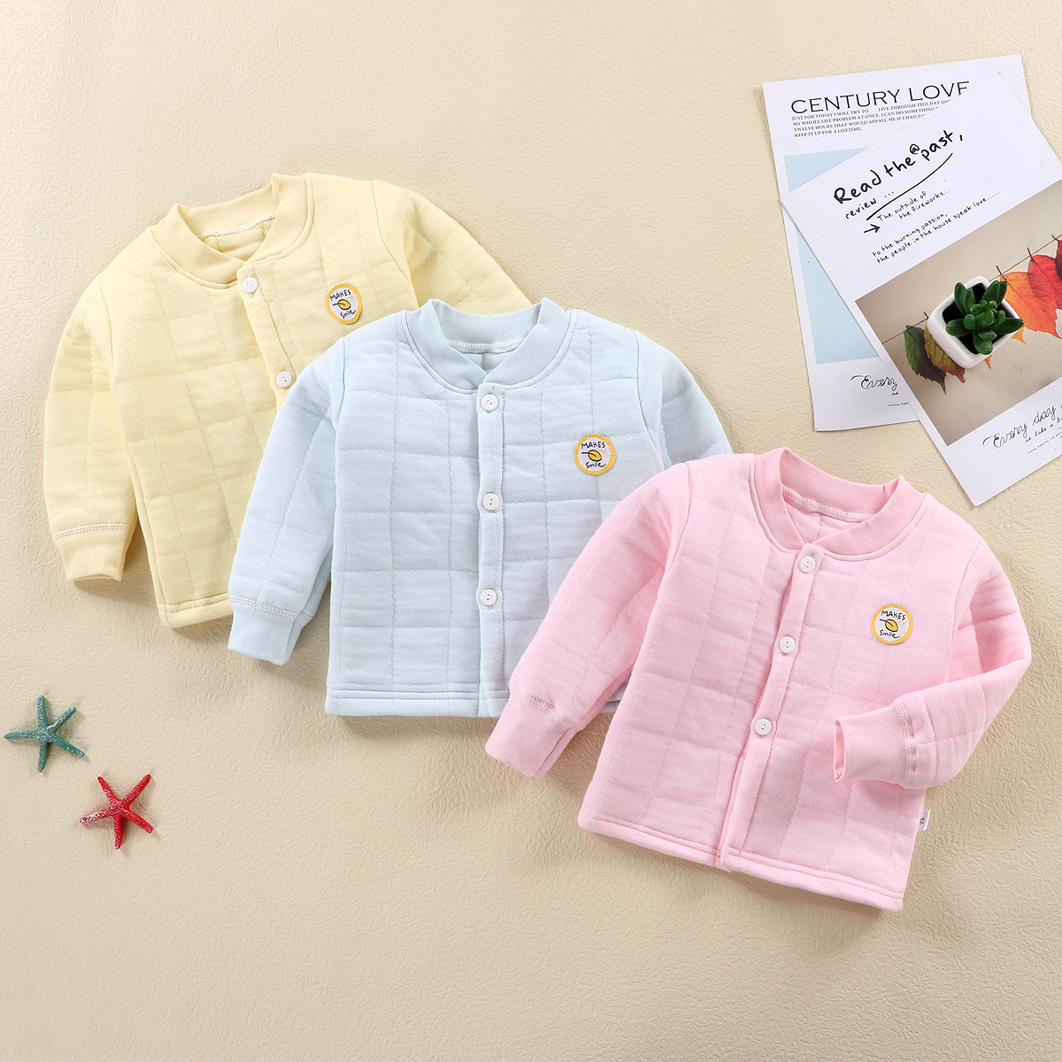 男女宝宝纯棉保暖内衣三层夹棉冬