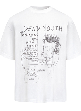 SlowFade “死亡青年”涂鸦手绘印花圆领短宽纯棉T恤cleanfit男女