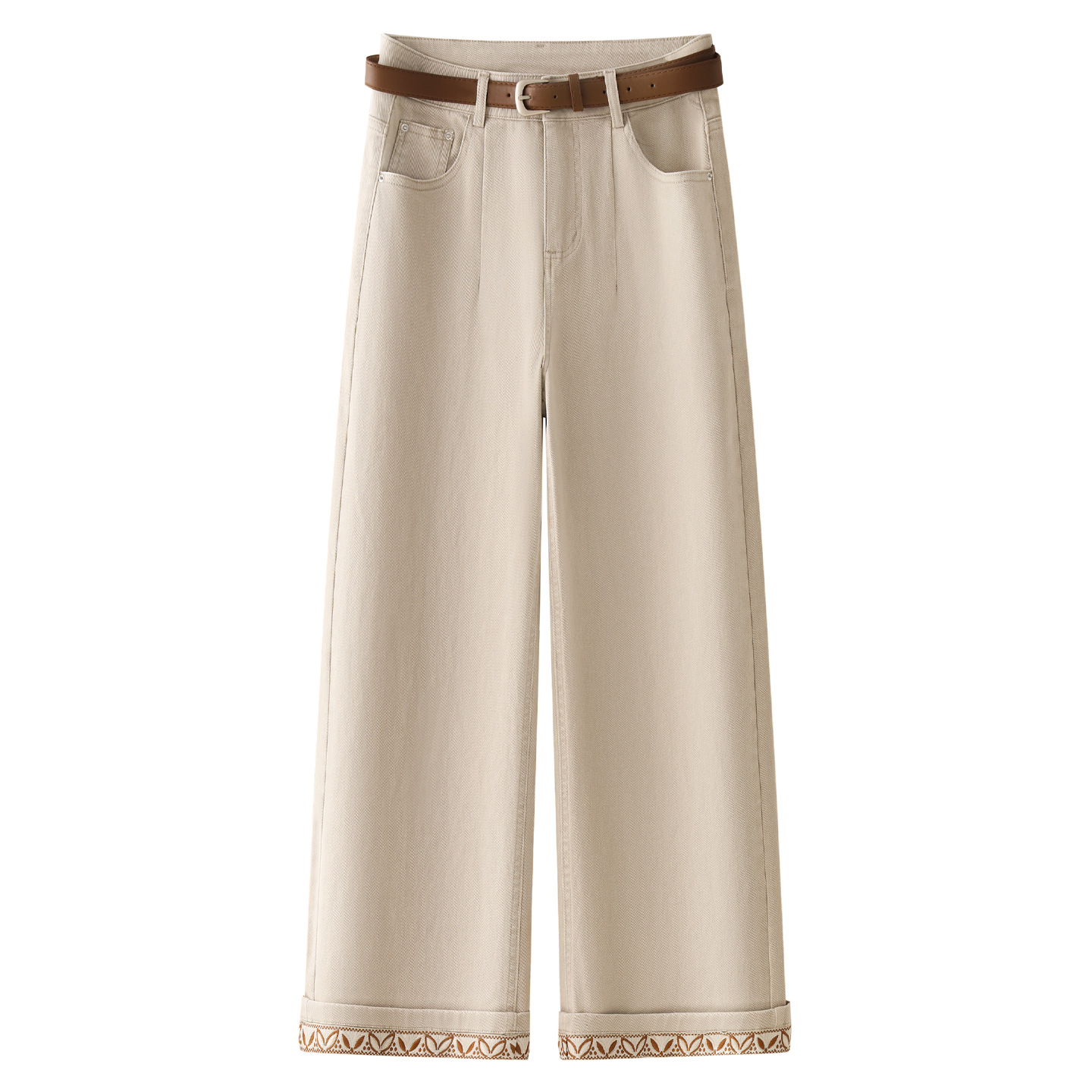 思慕缇苏昔女装正品费依杏色牛仔阔腿裤女2025冬季新款百搭小个子