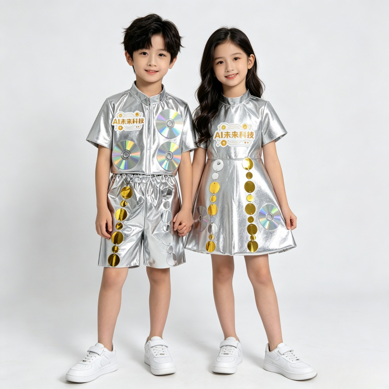 环保服装未来科技感儿童演出服DIY手工AI科技机器人时装秀衣服