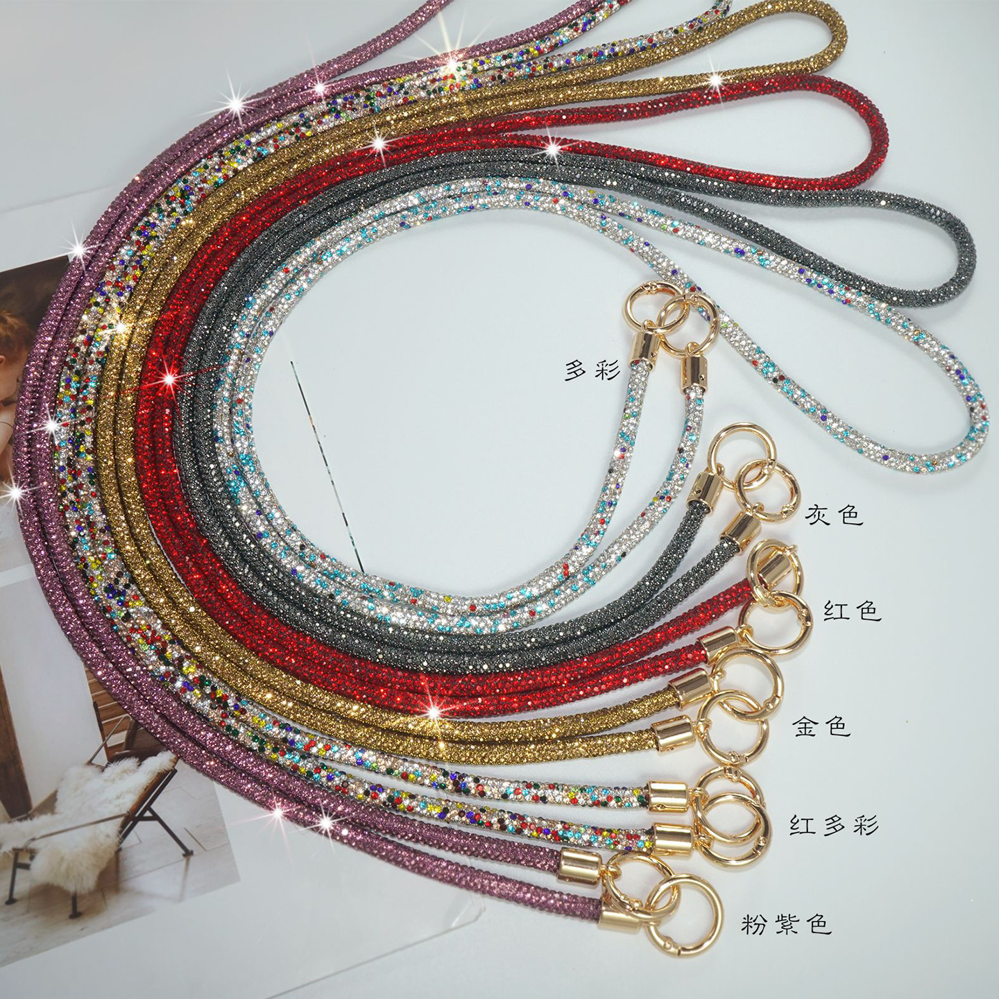 爆闪奢华满钻斜跨手机包包挂绳女